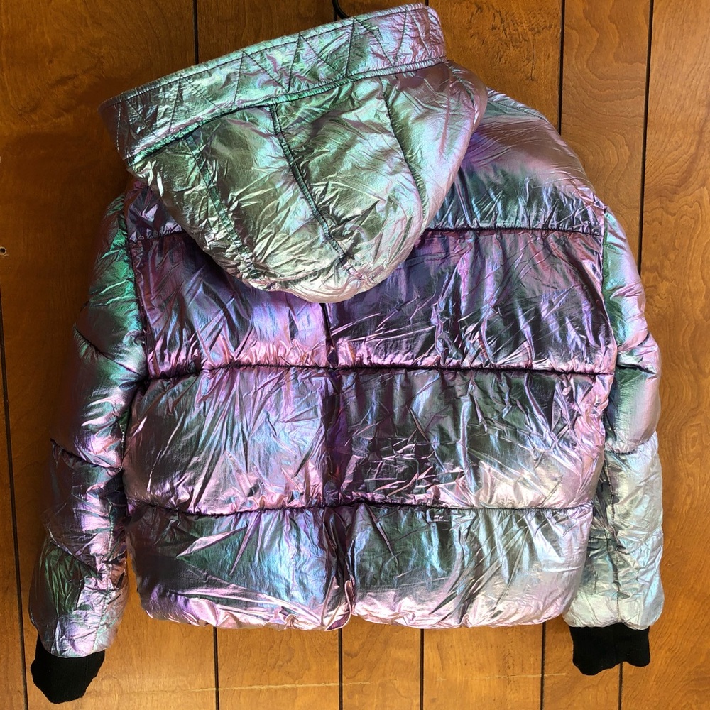 NWOT Ultra Rare Fashion Nova Hologram Iridescent Puffer Jacket Coat Size L - Picture 10 of 13